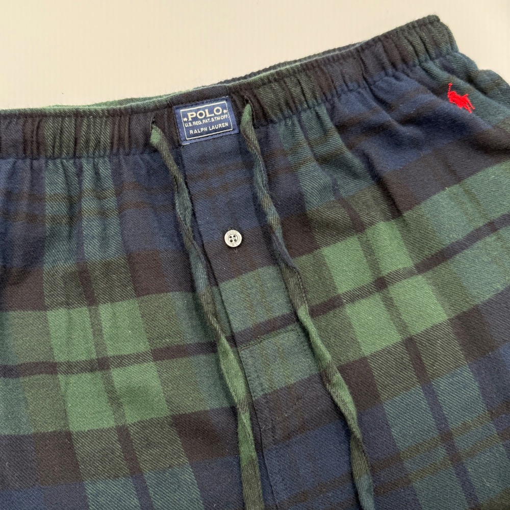 Polo Ralph Lauren Mens Plaid Flannel Pajama Pants Green Navy Medium Lounge Sleep